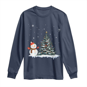 Christmas Snowman Long Sleeve Shirt Funny Snowmen With Christmas Tree TS12 Navy Print Your Wear