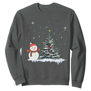Christmas Snowman Sweatshirt Funny Snowmen With Christmas Tree TS12 Dark Heather Print Your Wear
