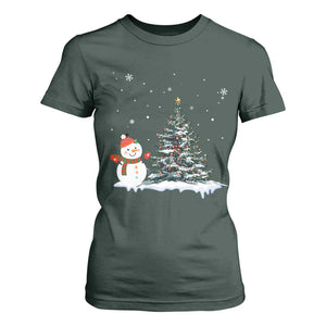 Christmas Snowman T Shirt For Women Funny Snowmen With Christmas Tree TS12 Dark Forest Green Print Your Wear