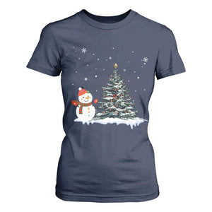 Christmas Snowman T Shirt For Women Funny Snowmen With Christmas Tree TS12 Navy Print Your Wear