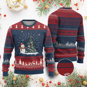 Xmas Snowman Ugly Christmas Sweater Funny Snowmen With Christmas Tree TS12 Burgundy Print Your Wear