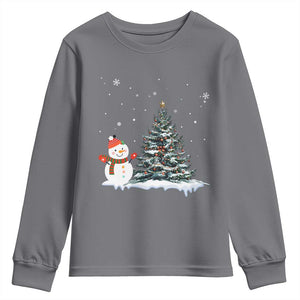 Christmas Snowman Youth Sweatshirt Funny Snowmen With Christmas Tree TS12 Charcoal Print Your Wear