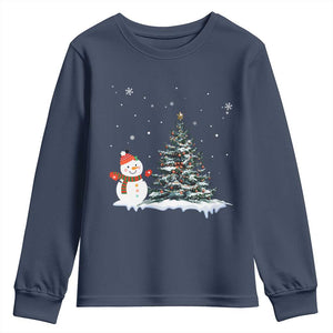 Christmas Snowman Youth Sweatshirt Funny Snowmen With Christmas Tree TS12 Navy Print Your Wear