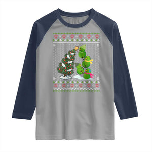 Christmas Snowman Squad Raglan Shirt Funny Holiday Snowmen With Xmas Tree TS12 Sport Gray Navy Print Your Wear
