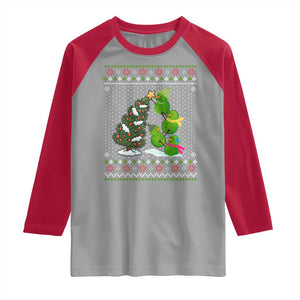 Christmas Snowman Squad Raglan Shirt Funny Holiday Snowmen With Xmas Tree TS12 Sport Gray Red Print Your Wear