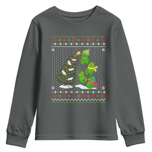 Christmas Snowman Squad Youth Sweatshirt Funny Holiday Snowmen With Xmas Tree TS12 Dark Heather Print Your Wear