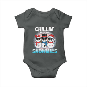 Christmas Snowman Baby Onesie Chillin With My Snowmies Christmas Snowman TS12 Dark Heather Print Your Wear