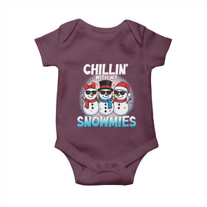 Christmas Snowman Baby Onesie Chillin With My Snowmies Christmas Snowman TS12 Maroon Print Your Wear