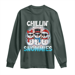 Christmas Snowman Long Sleeve Shirt Chillin With My Snowmies Christmas Snowman TS12 Dark Forest Green Print Your Wear