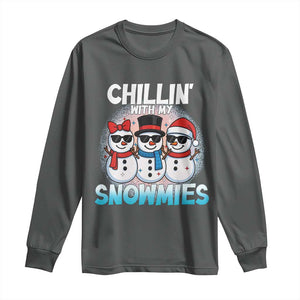 Christmas Snowman Long Sleeve Shirt Chillin With My Snowmies Christmas Snowman TS12 Dark Heather Print Your Wear