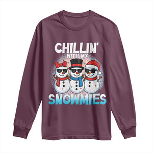 Christmas Snowman Long Sleeve Shirt Chillin With My Snowmies Christmas Snowman TS12 Maroon Print Your Wear