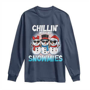Christmas Snowman Long Sleeve Shirt Chillin With My Snowmies Christmas Snowman TS12 Navy Print Your Wear
