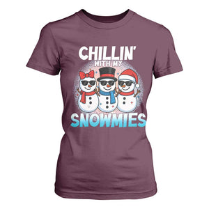 Christmas Snowman T Shirt For Women Chillin With My Snowmies Christmas Snowman TS12 Maroon Print Your Wear