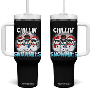 Christmas Snowman Tumbler With Handle Chillin With My Snowmies Christmas Snowman TS12 One Size: 40 oz Black Print Your Wear