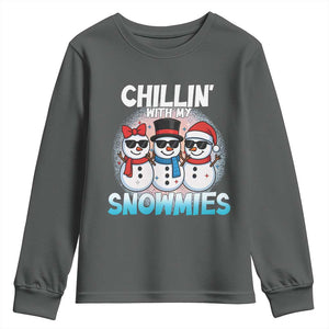 Christmas Snowman Youth Sweatshirt Chillin With My Snowmies Christmas Snowman TS12 Dark Heather Print Your Wear