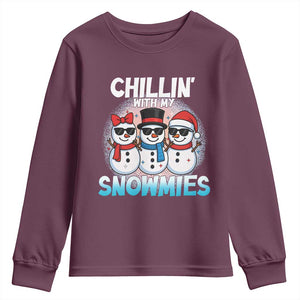 Christmas Snowman Youth Sweatshirt Chillin With My Snowmies Christmas Snowman TS12 Maroon Print Your Wear