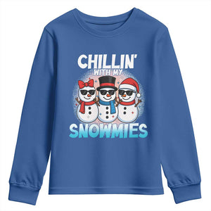 Christmas Snowman Youth Sweatshirt Chillin With My Snowmies Christmas Snowman TS12 Royal Blue Print Your Wear