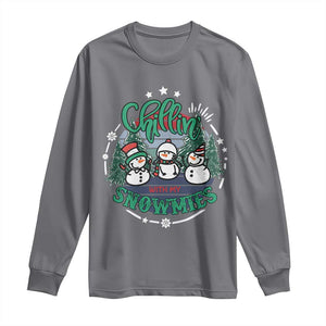 Christmas Snowman Long Sleeve Shirt Chillin With My Snowmies Cute Winter TS12 Charcoal Print Your Wear