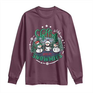 Christmas Snowman Long Sleeve Shirt Chillin With My Snowmies Cute Winter TS12 Maroon Print Your Wear