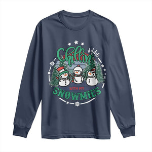 Christmas Snowman Long Sleeve Shirt Chillin With My Snowmies Cute Winter TS12 Navy Print Your Wear