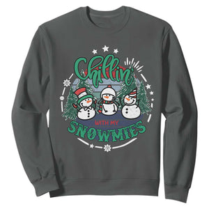 Christmas Snowman Sweatshirt Chillin With My Snowmies Cute Winter TS12 Dark Heather Print Your Wear