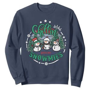 Christmas Snowman Sweatshirt Chillin With My Snowmies Cute Winter TS12 Navy Print Your Wear