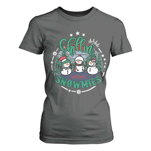 Christmas Snowman T Shirt For Women Chillin With My Snowmies Cute Winter TS12 Dark Heather Print Your Wear