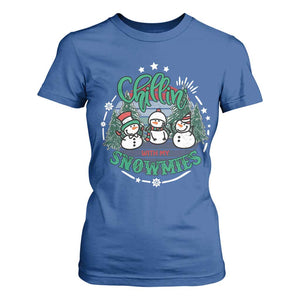 Christmas Snowman T Shirt For Women Chillin With My Snowmies Cute Winter TS12 Royal Blue Print Your Wear