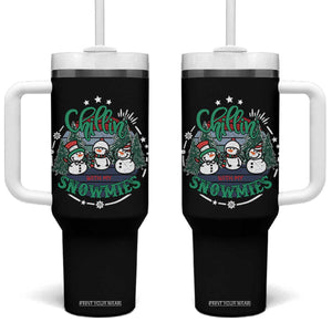 Christmas Snowman Tumbler With Handle Chillin With My Snowmies Cute Winter TS12 One Size: 40 oz Black Print Your Wear
