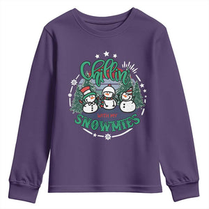 Christmas Snowman Youth Sweatshirt Chillin With My Snowmies Cute Winter TS12 Purple Print Your Wear