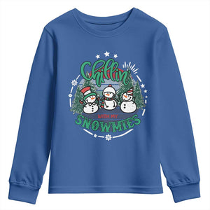 Christmas Snowman Youth Sweatshirt Chillin With My Snowmies Cute Winter TS12 Royal Blue Print Your Wear
