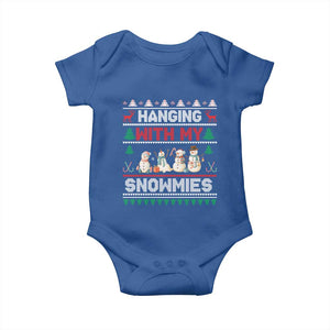 Christmas Snowman Baby Onesie Hanging With My Snowmies Merry Xmas TS12 Royal Blue Print Your Wear