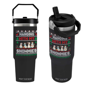 Christmas Snowman Flip Straw Tumbler Hanging With My Snowmies Merry Xmas TS12 One Size: 30 oz Black Print Your Wear