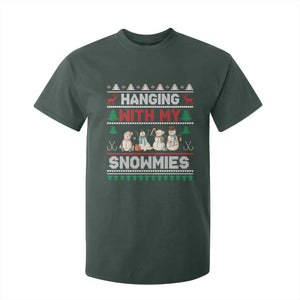 Christmas Snowman T Shirt For Kid Hanging With My Snowmies Merry Xmas TS12 Dark Forest Green Print Your Wear
