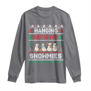 Christmas Snowman Long Sleeve Shirt Hanging With My Snowmies Merry Xmas TS12 Charcoal Print Your Wear