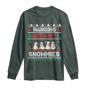 Christmas Snowman Long Sleeve Shirt Hanging With My Snowmies Merry Xmas TS12 Dark Forest Green Print Your Wear