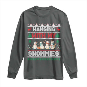 Christmas Snowman Long Sleeve Shirt Hanging With My Snowmies Merry Xmas TS12 Dark Heather Print Your Wear