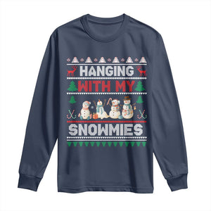 Christmas Snowman Long Sleeve Shirt Hanging With My Snowmies Merry Xmas TS12 Navy Print Your Wear