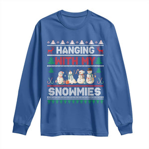 Christmas Snowman Long Sleeve Shirt Hanging With My Snowmies Merry Xmas TS12 Royal Blue Print Your Wear
