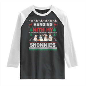 Christmas Snowman Raglan Shirt Hanging With My Snowmies Merry Xmas TS12 Black White Print Your Wear
