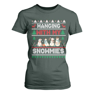 Christmas Snowman T Shirt For Women Hanging With My Snowmies Merry Xmas TS12 Dark Forest Green Print Your Wear