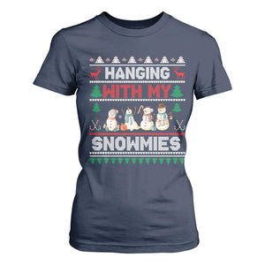 Christmas Snowman T Shirt For Women Hanging With My Snowmies Merry Xmas TS12 Navy Print Your Wear