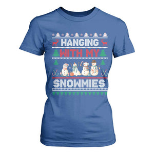 Christmas Snowman T Shirt For Women Hanging With My Snowmies Merry Xmas TS12 Royal Blue Print Your Wear