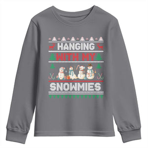 Christmas Snowman Youth Sweatshirt Hanging With My Snowmies Merry Xmas TS12 Charcoal Print Your Wear