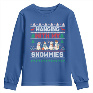 Christmas Snowman Youth Sweatshirt Hanging With My Snowmies Merry Xmas TS12 Royal Blue Print Your Wear