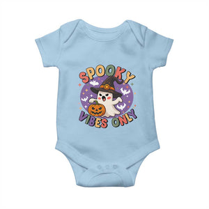 Cute Halloween Ghost Baby Onesie Spooky Vibes Only With Pumpkin TS12 Light Blue Print Your Wear
