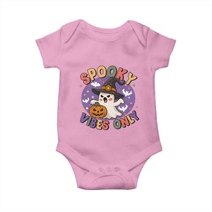 Cute Halloween Ghost Baby Onesie Spooky Vibes Only With Pumpkin TS12 Light Pink Print Your Wear