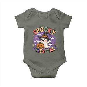 Cute Halloween Ghost Baby Onesie Spooky Vibes Only With Pumpkin TS12 Military Green Print Your Wear
