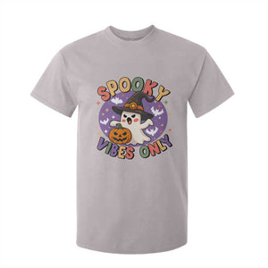 Cute Halloween Ghost T Shirt For Kid Spooky Vibes Only With Pumpkin TS12 Ice Gray Print Your Wear