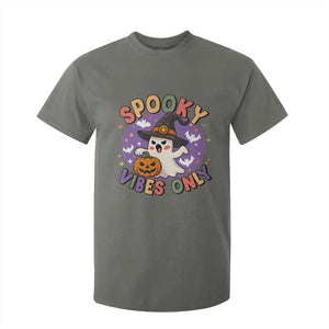 Cute Halloween Ghost T Shirt For Kid Spooky Vibes Only With Pumpkin TS12 Military Green Print Your Wear